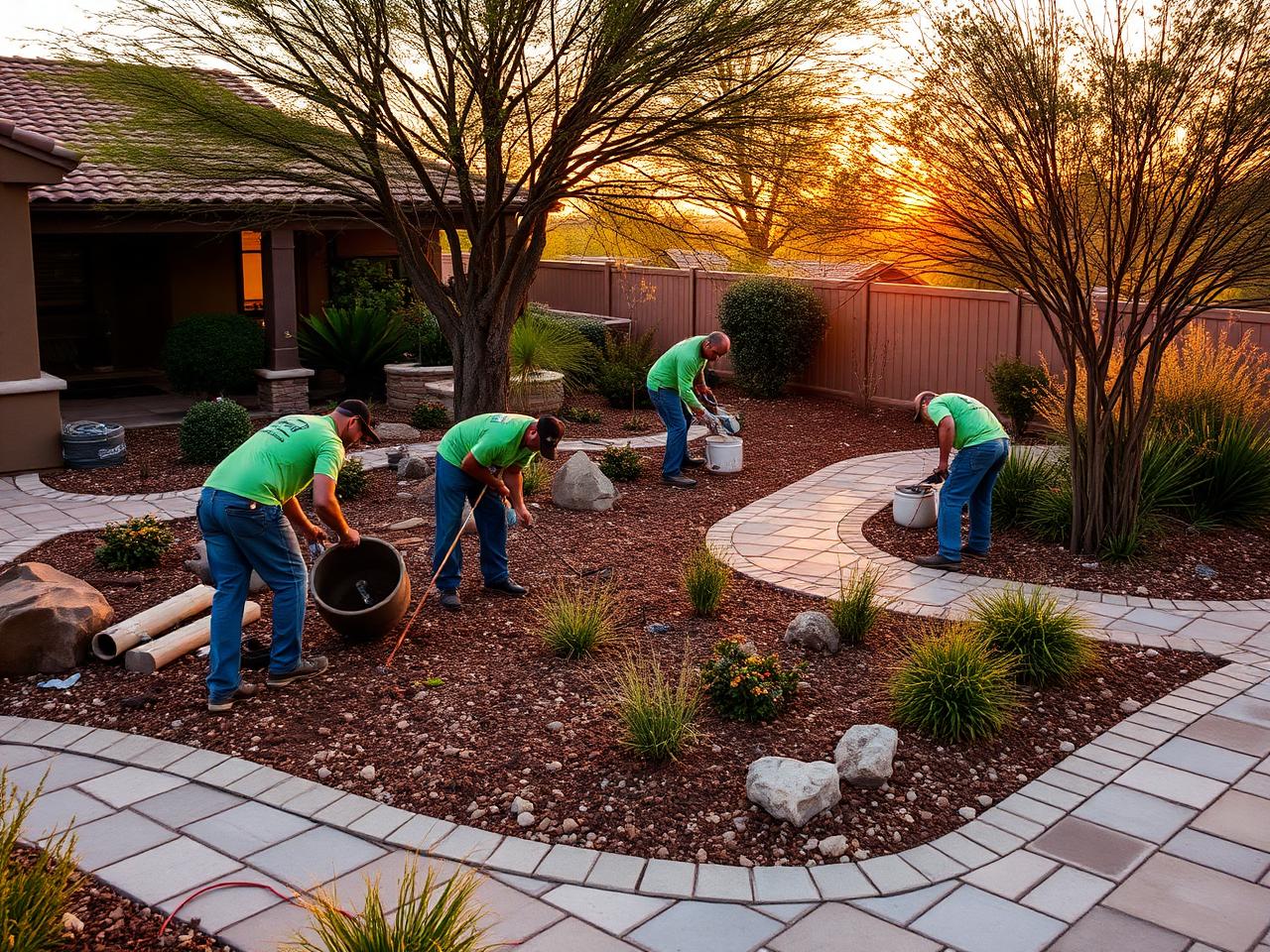 Franklin Mountains Landscaping crew at work in El Paso